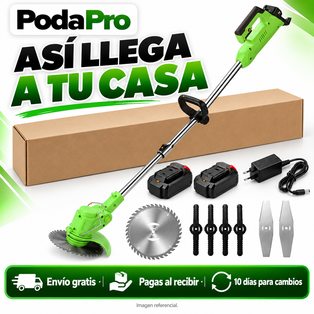 PodaPro – Desbrozadora Inalámbrica con 2 Baterías y Mango Telescópico