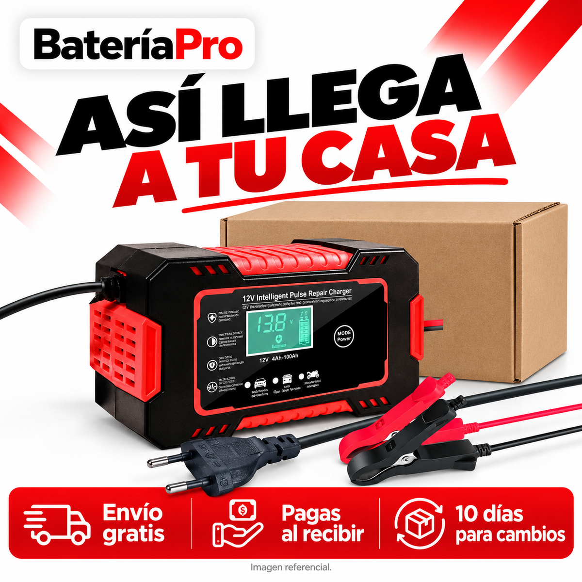 BateríaPro – Cargador Inteligente de Baterías 12V para Auto y Moto