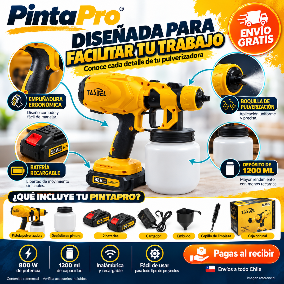 PintaPro – Pistola para Pintar Inalámbrica con 2 Baterías