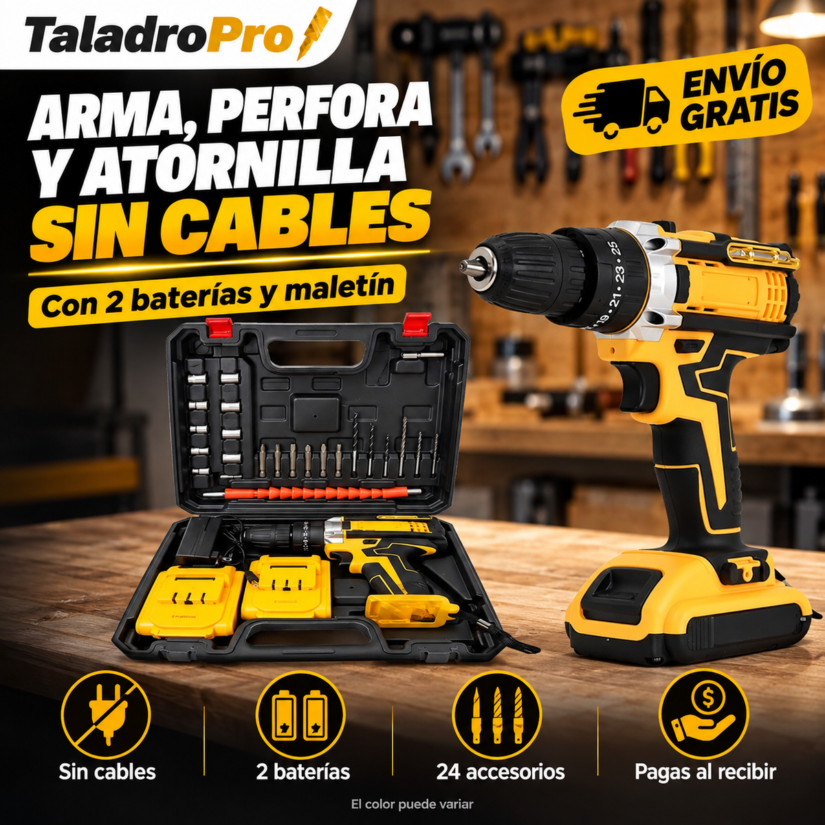TaladroPro – Taladro Inalámbrico con 2 Baterías y Maletín