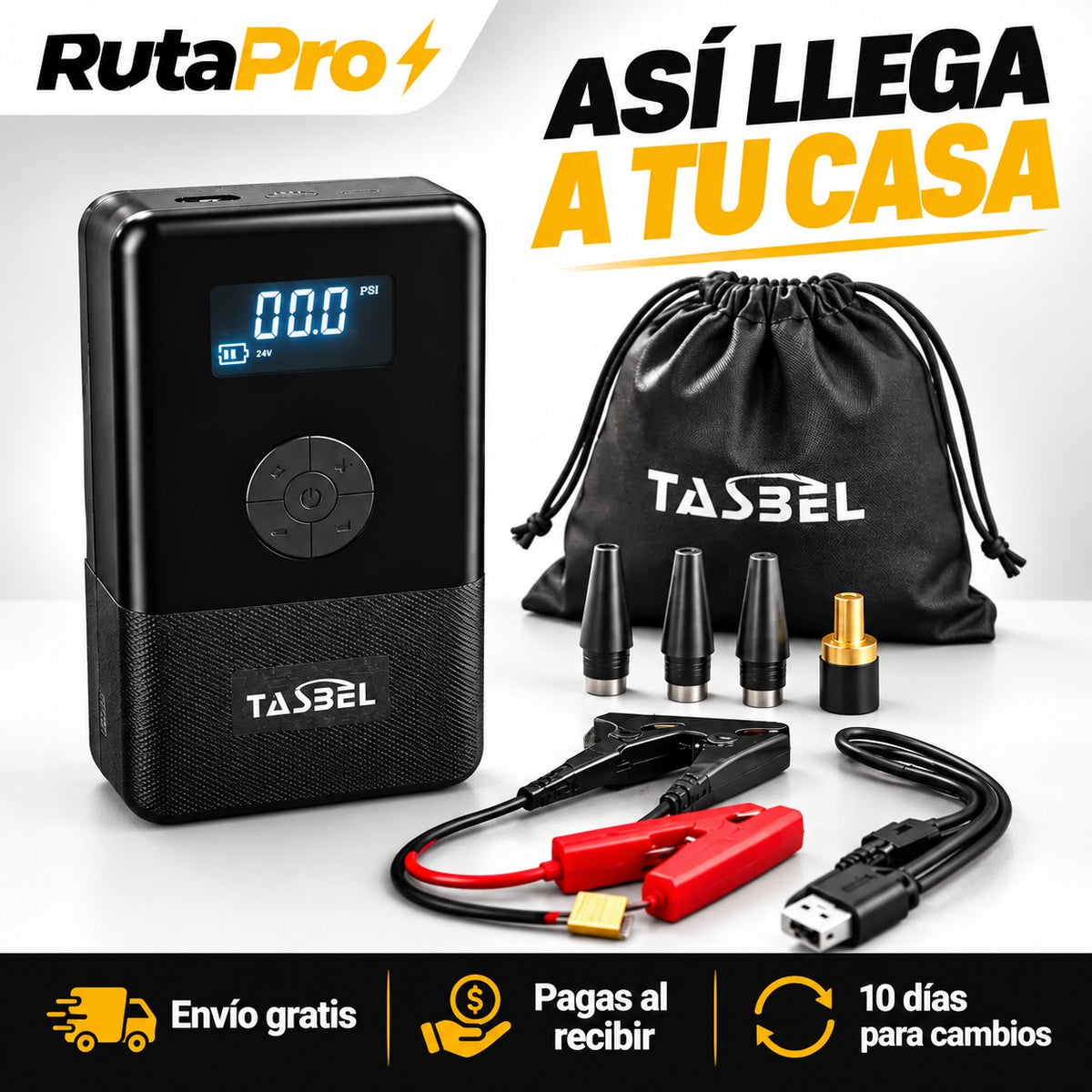 RutaPro 4 en 1 – Arrancador de Batería + Inflador de Neumáticos