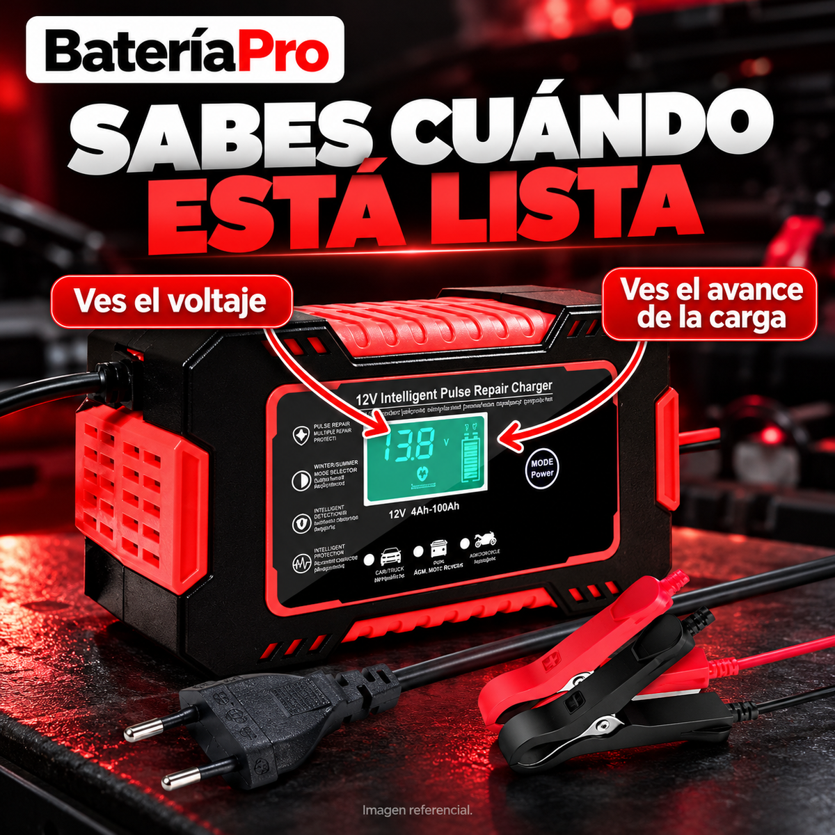 BateríaPro – Cargador Inteligente de Baterías 12V para Auto y Moto