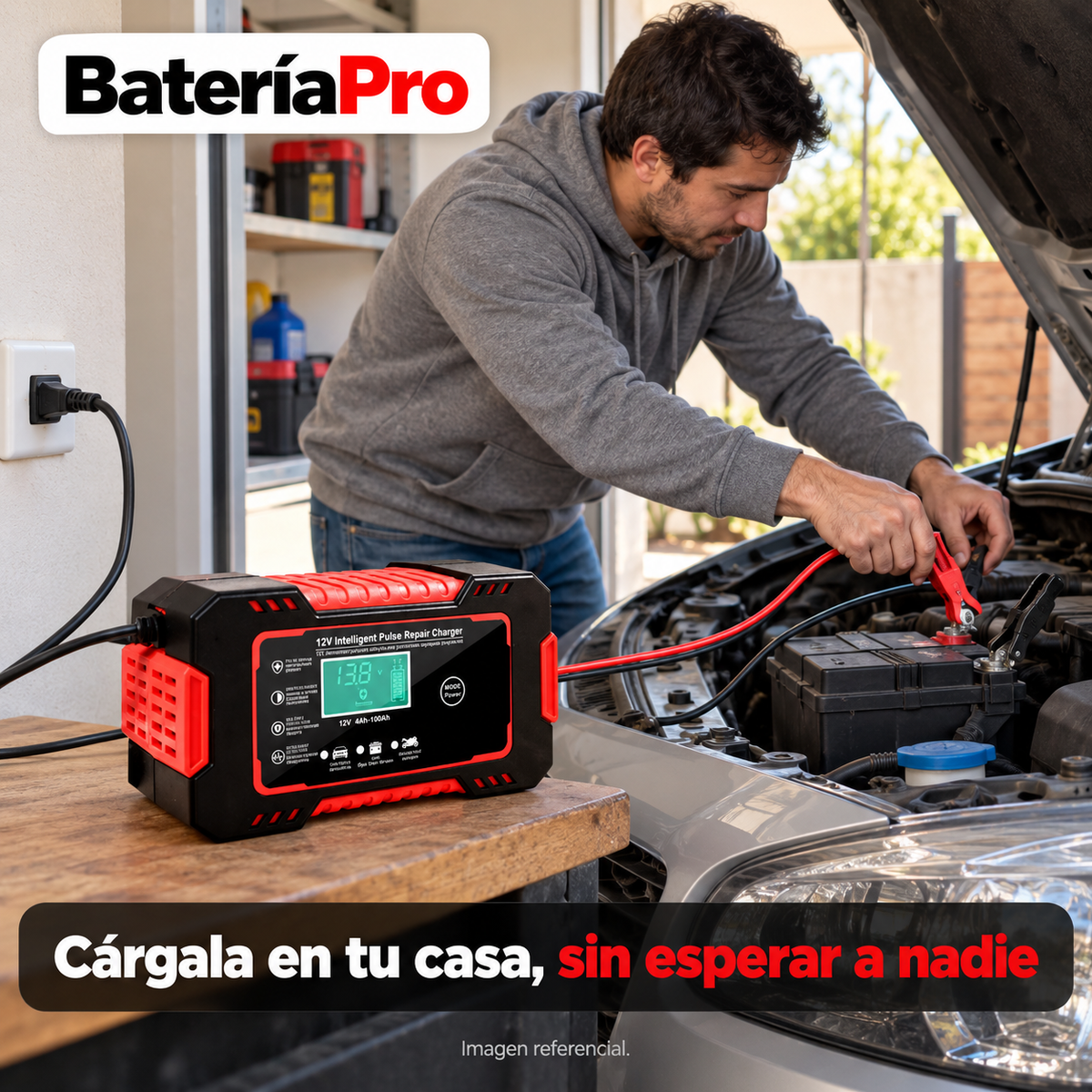 BateríaPro – Cargador Inteligente de Baterías 12V para Auto y Moto