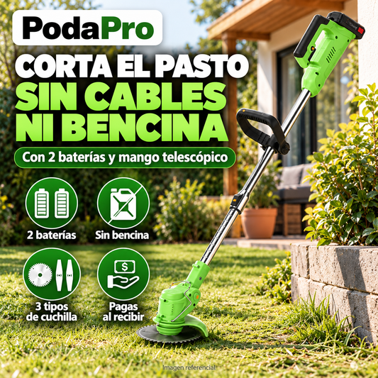 PodaPro – Desbrozadora Inalámbrica con 2 Baterías y Mango Telescópico