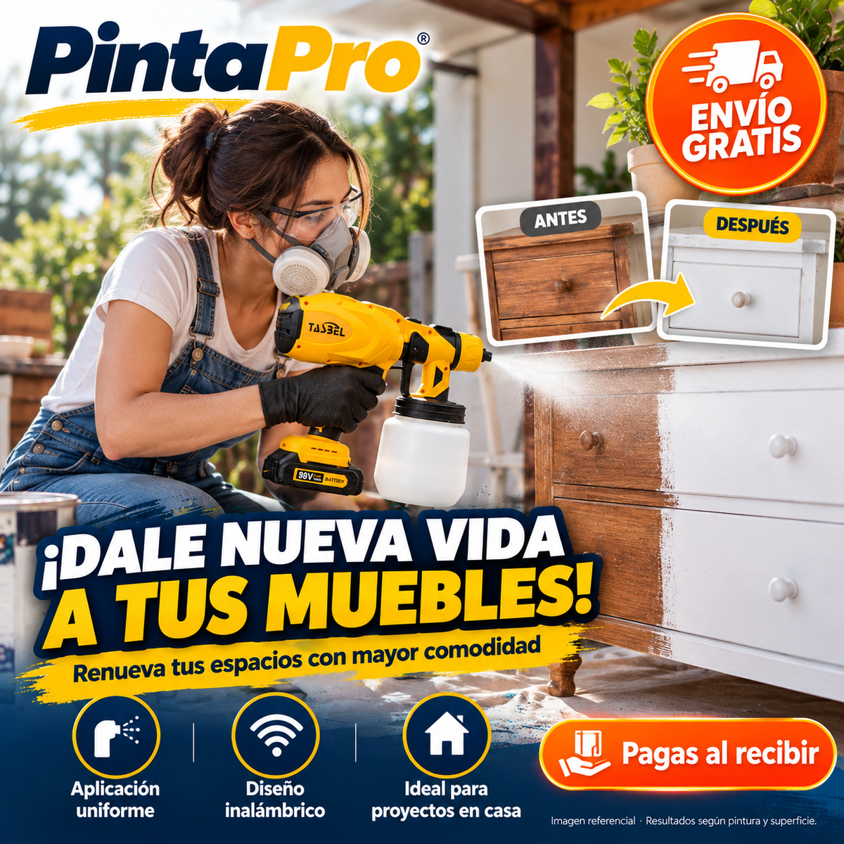PintaPro – Pistola para Pintar Inalámbrica con 2 Baterías