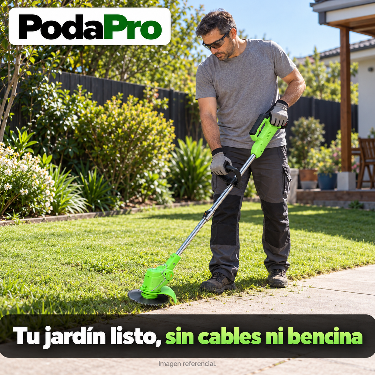 PodaPro – Desbrozadora Inalámbrica con 2 Baterías y Mango Telescópico