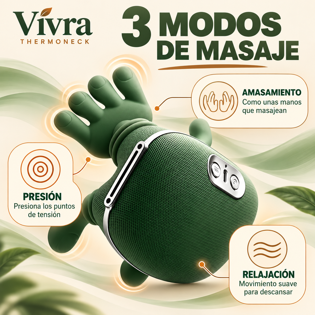 Vivra ThermoNeck – Masajeador de Cuello con Calor y 3 Modos