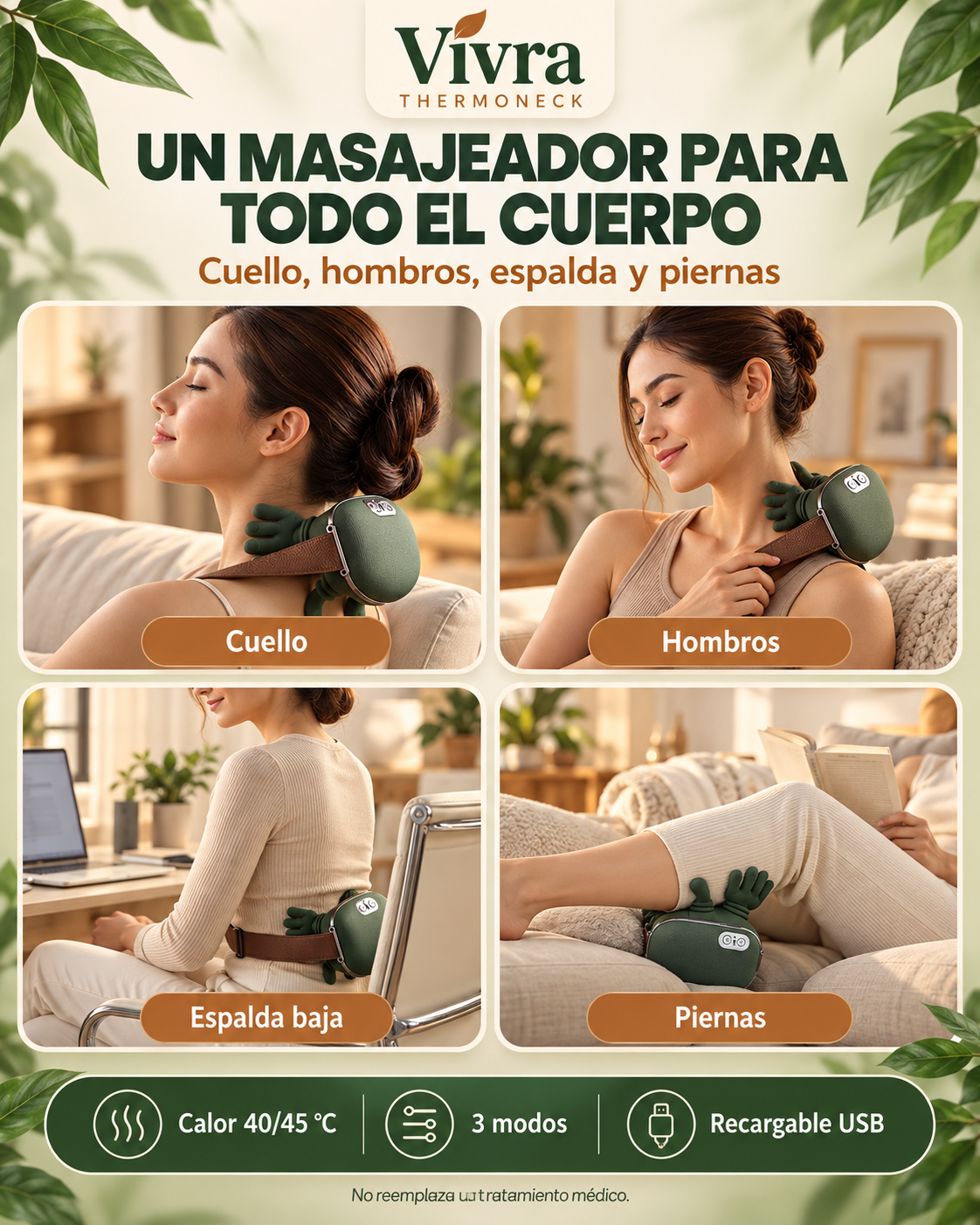 Vivra ThermoNeck – Masajeador de Cuello con Calor y 3 Modos