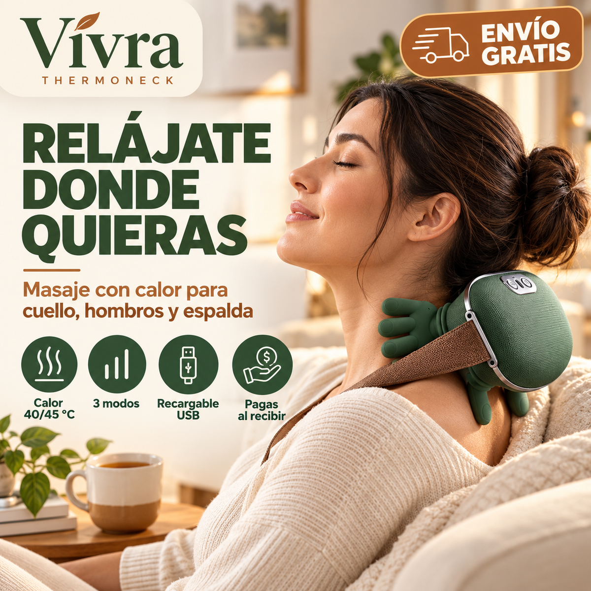 Vivra ThermoNeck – Masajeador de Cuello con Calor y 3 Modos