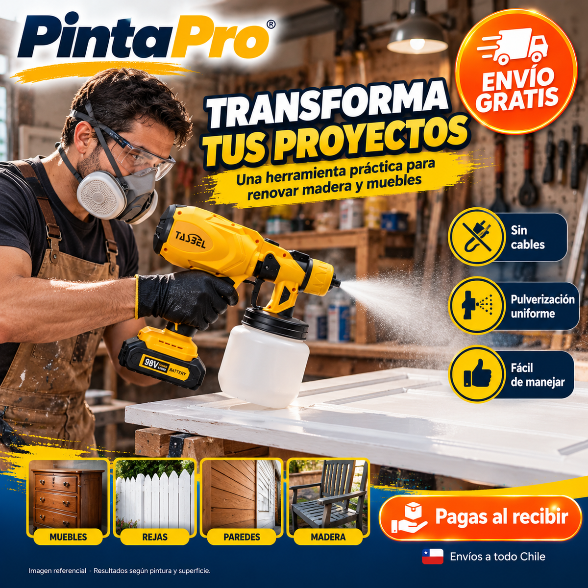 PintaPro – Pistola para Pintar Inalámbrica con 2 Baterías