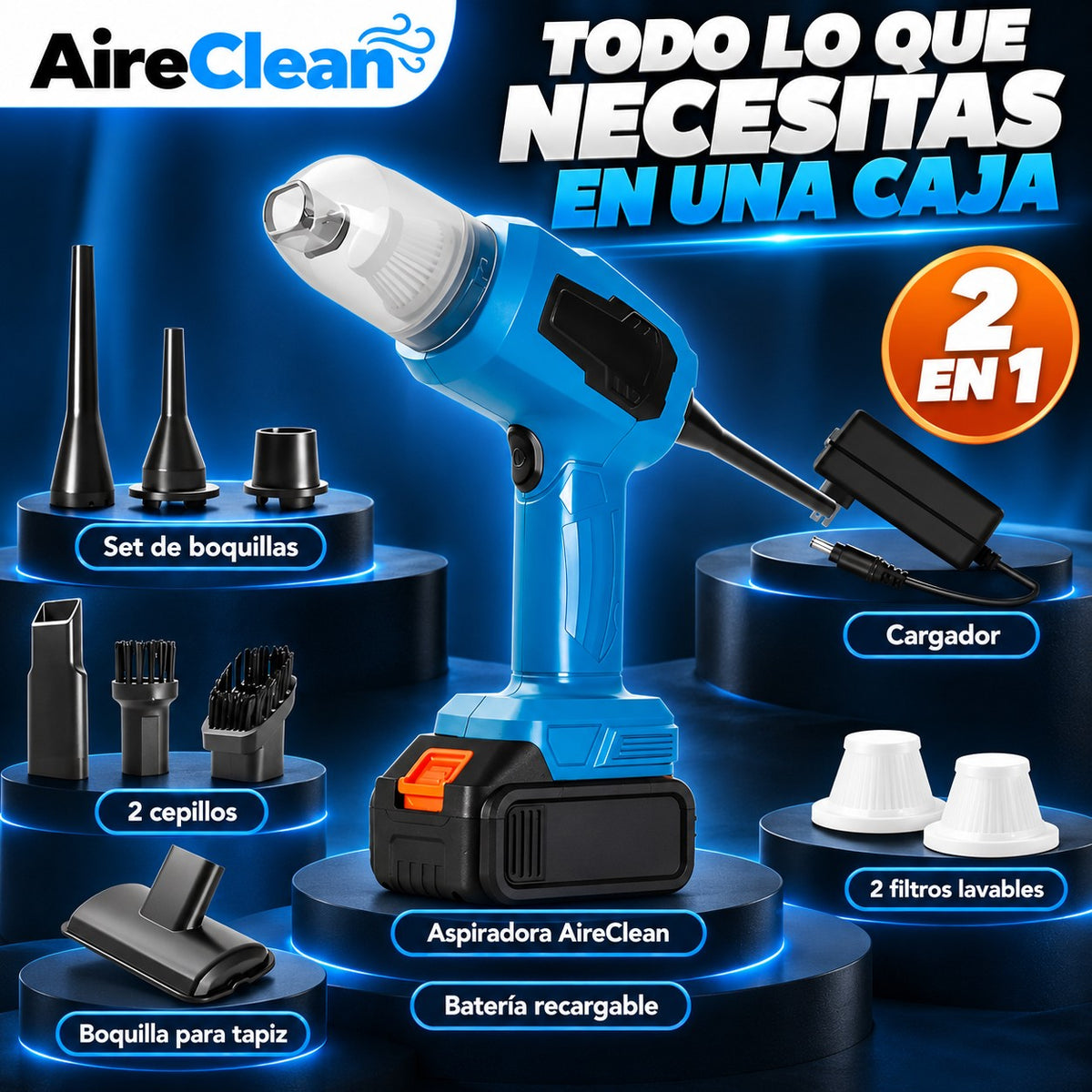 AireClean – Aspiradora y Sopladora Inalámbrica 2 en 1
